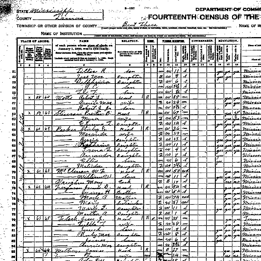 1920 Lamar, MS Census scan 1920 Lamar, MS Census scan
