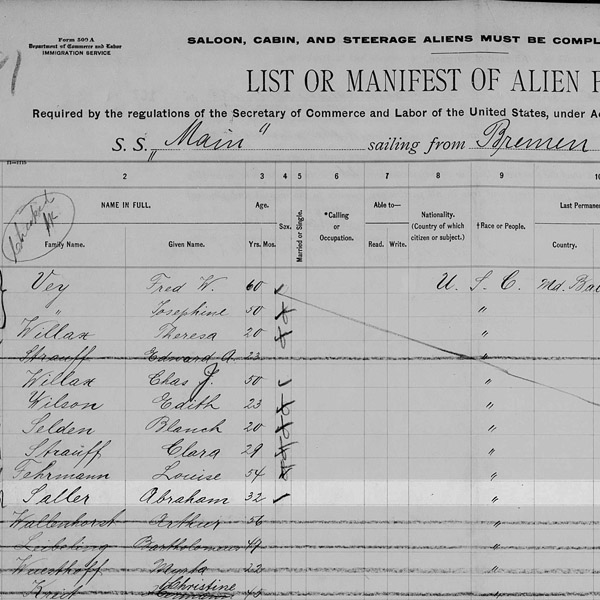 1908 S.S. Maine manifest from Bremen to Baltimore 1908 S.S. Maine manifest from Bremen to Baltimore