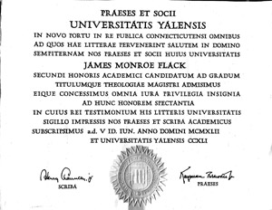 Jim Flack Yale Divinity School Diploma